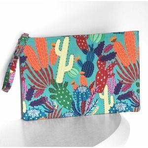 Trendy Colorful Cactus Flower Clutch Bag Wristlet BBQ Pouch Bag